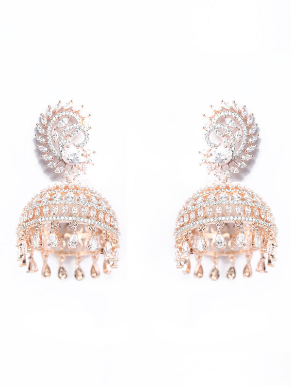 Women's American Diamond Rose Gold Plated Jhumka Earring - Priyaasi