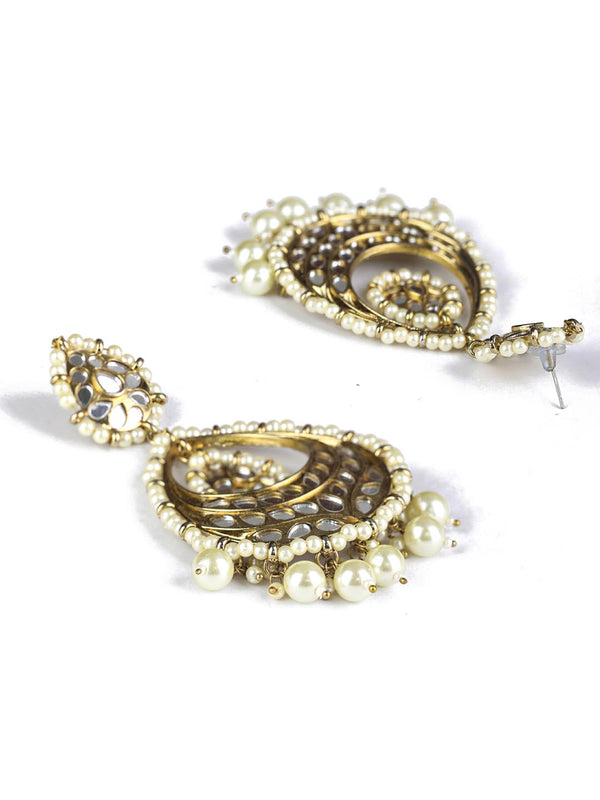 Women's Pearls Mirror Studded Gold Plated Chandbali Earring - Priyaasi