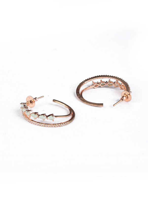 Women's Mint Green American Diamond Cubic Zirconia Rose Gold Plated Hoop Earring - Priyaasi