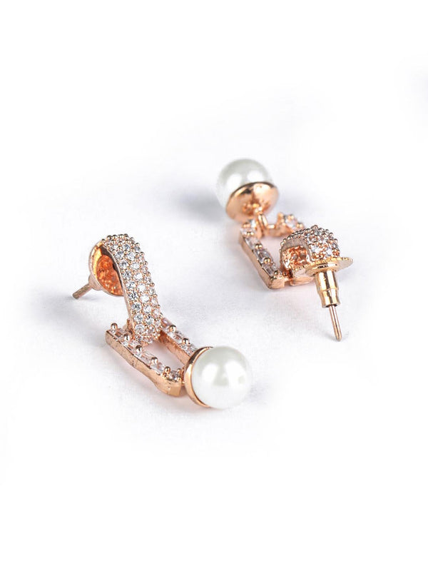 Women's White American Diamond Rose Gold Plated Drop Earring - Priyaasi