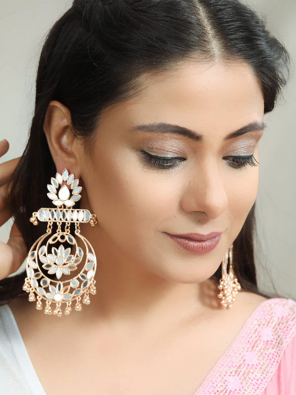 Women's Mirror Studded Rose Gold Plated Chandbali Earring - Priyaasi