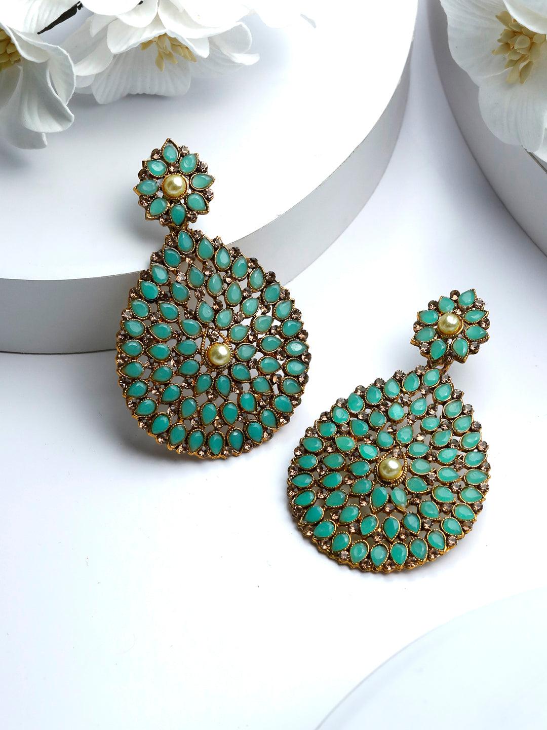 Women's Green Kundan Gold Plated Floral Jhumka Earring - Priyaasi - Indiakreations