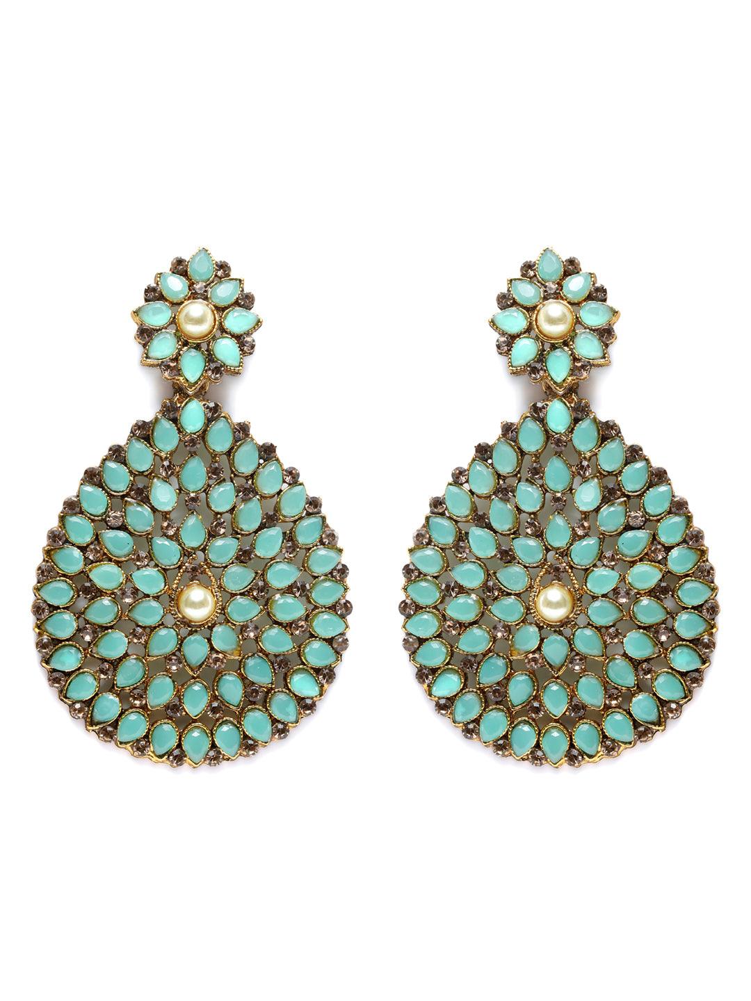 Women's Green Kundan Gold Plated Floral Jhumka Earring - Priyaasi - Indiakreations