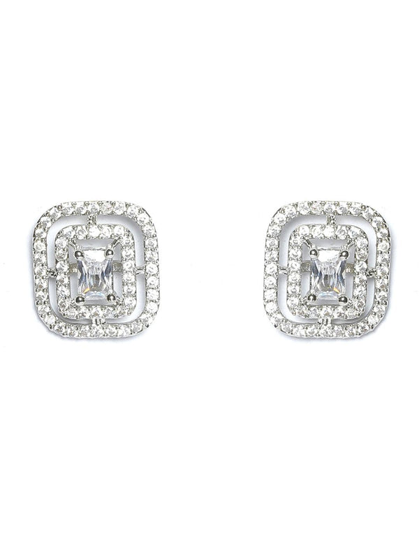 Women's Silver Plated American Diamond Spherical Stud Earring - Priyaasi - Indiakreations