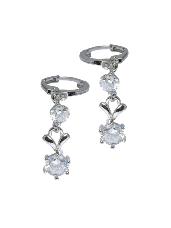 Women's Cute Little American Diamond Studded Silver Earring - Priyaasi