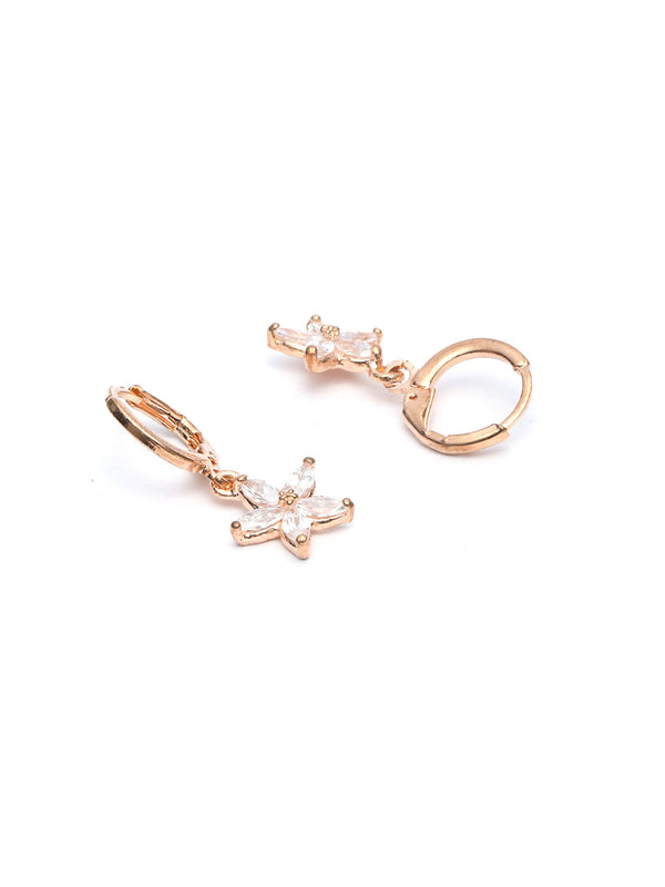 Women's American Diamond Studded Rose Gold Floral Drop Earring - Priyaasi