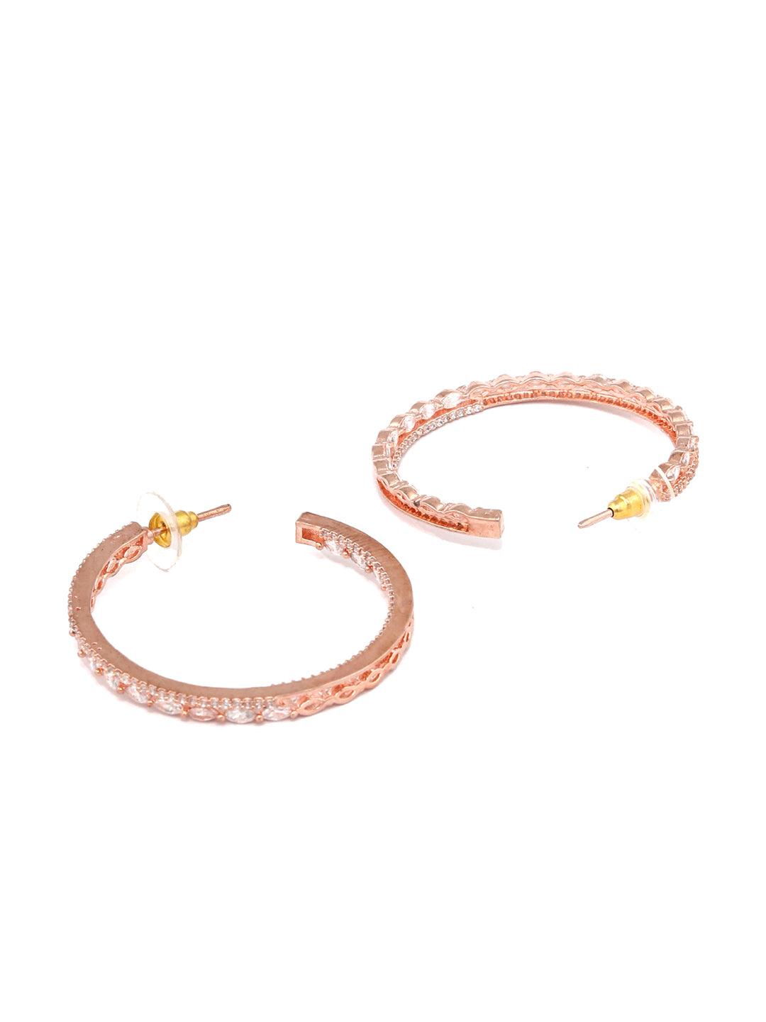 Women's American Diamond Rose Gold Plated Floral Half Hoop Earrings- Priyaasi - Indiakreations