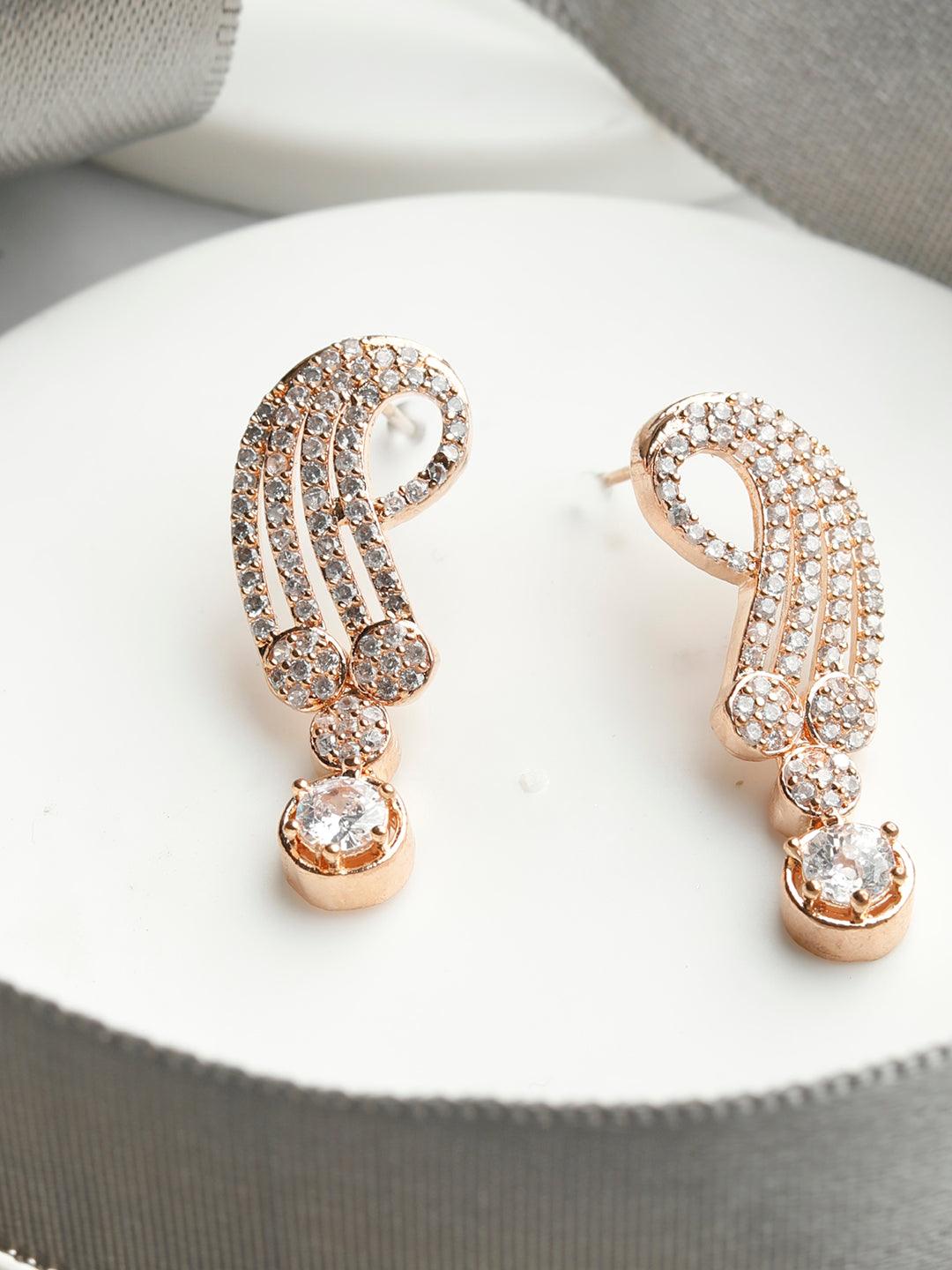 Women's Contemporary American Diamond Rose Gold Drop Earrings- Priyaasi - Indiakreations