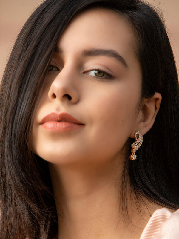 Women's Contemporary American Diamond Rose Gold Drop Earrings- Priyaasi - Indiakreations