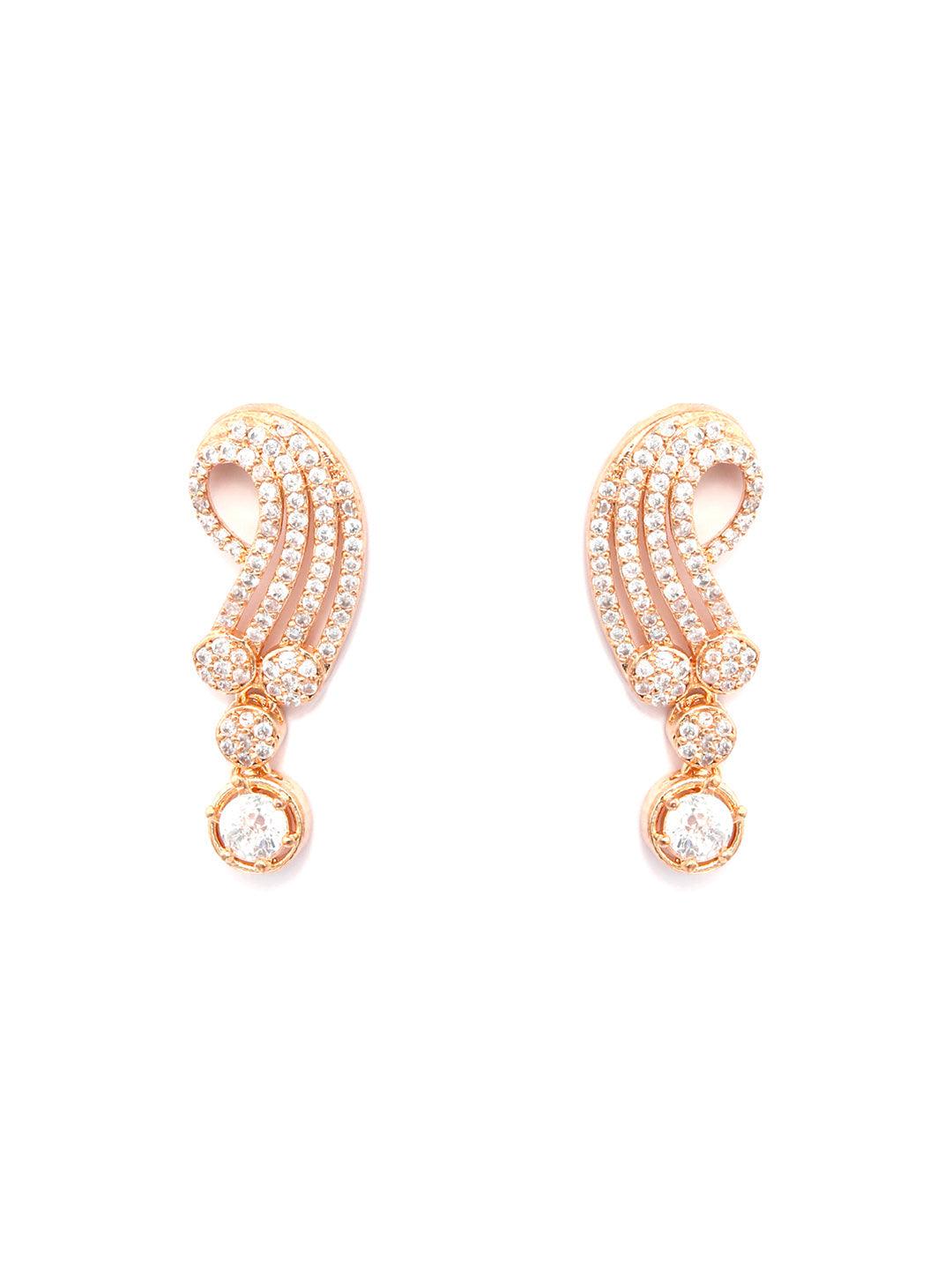 Women's Contemporary American Diamond Rose Gold Drop Earrings- Priyaasi - Indiakreations