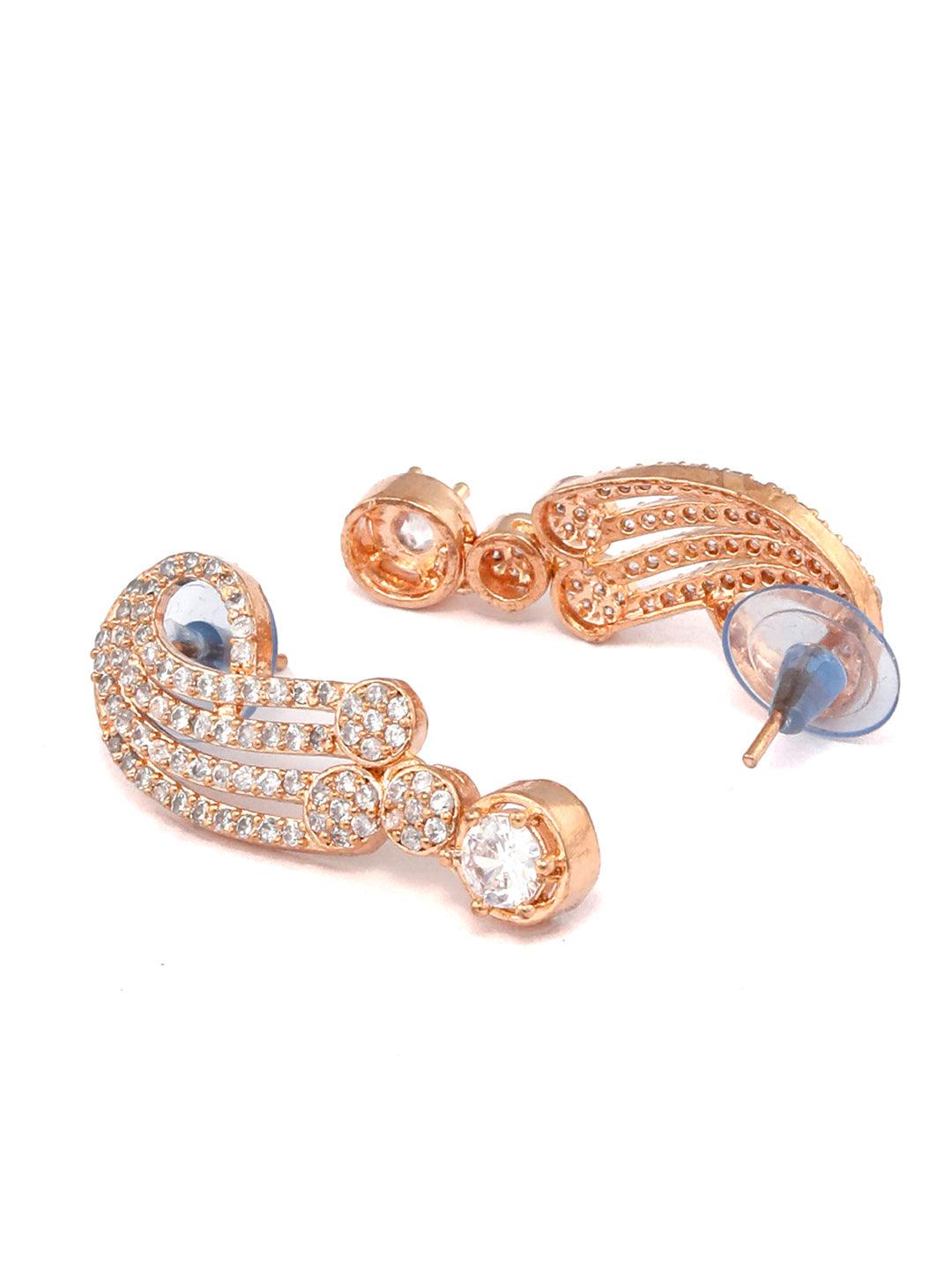 Women's Contemporary American Diamond Rose Gold Drop Earrings- Priyaasi - Indiakreations