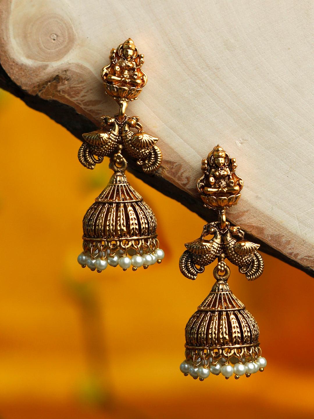 Women's Traditional Gold Plated Peacock Jhumkas- Priyaasi - Indiakreations