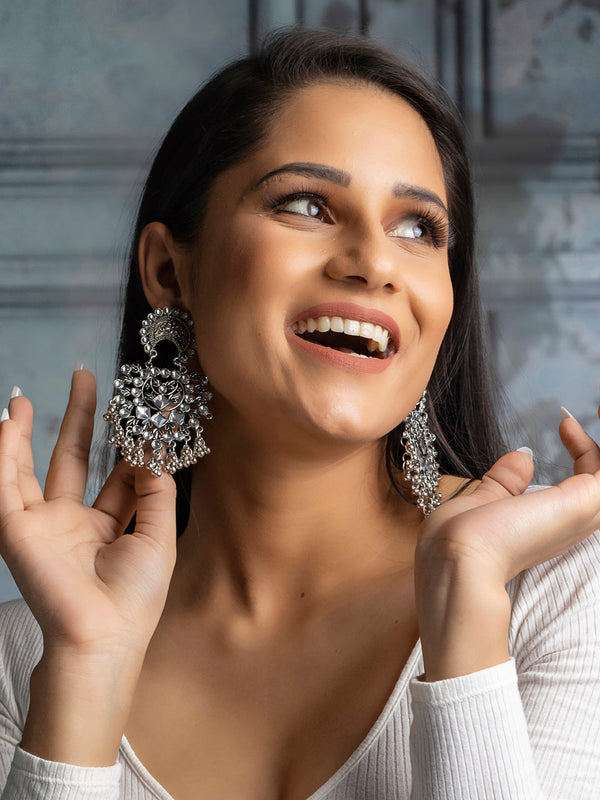 Women's Boho Oxidised Oversized Jhumkas - Priyaasi