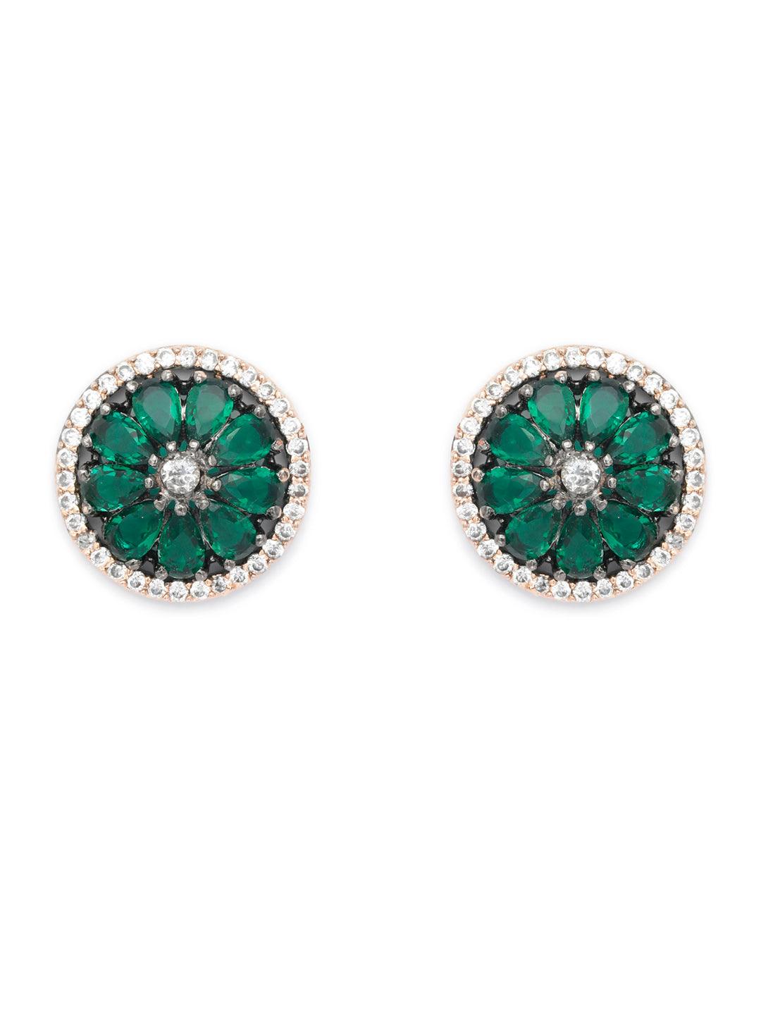 Women's Green Flower American Diamond Studs- Priyaasi - Indiakreations