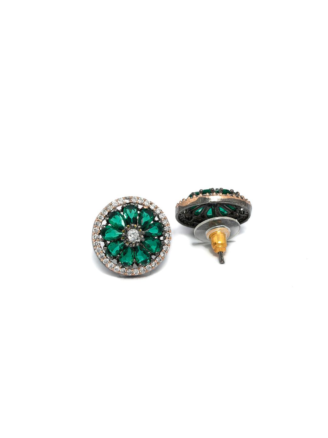 Women's Green Flower American Diamond Studs- Priyaasi - Indiakreations