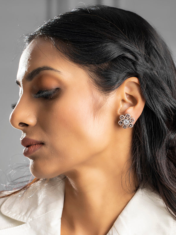 Women's Elegantly Designed American Diamond Floral Studs - Priyaasi