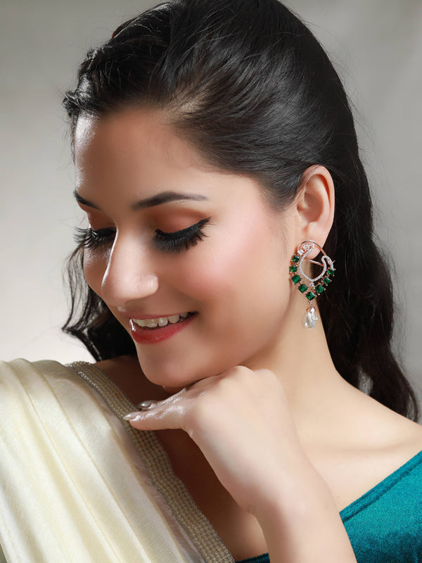 Women's Green American Diamond Drop Earrings - Priyaasi