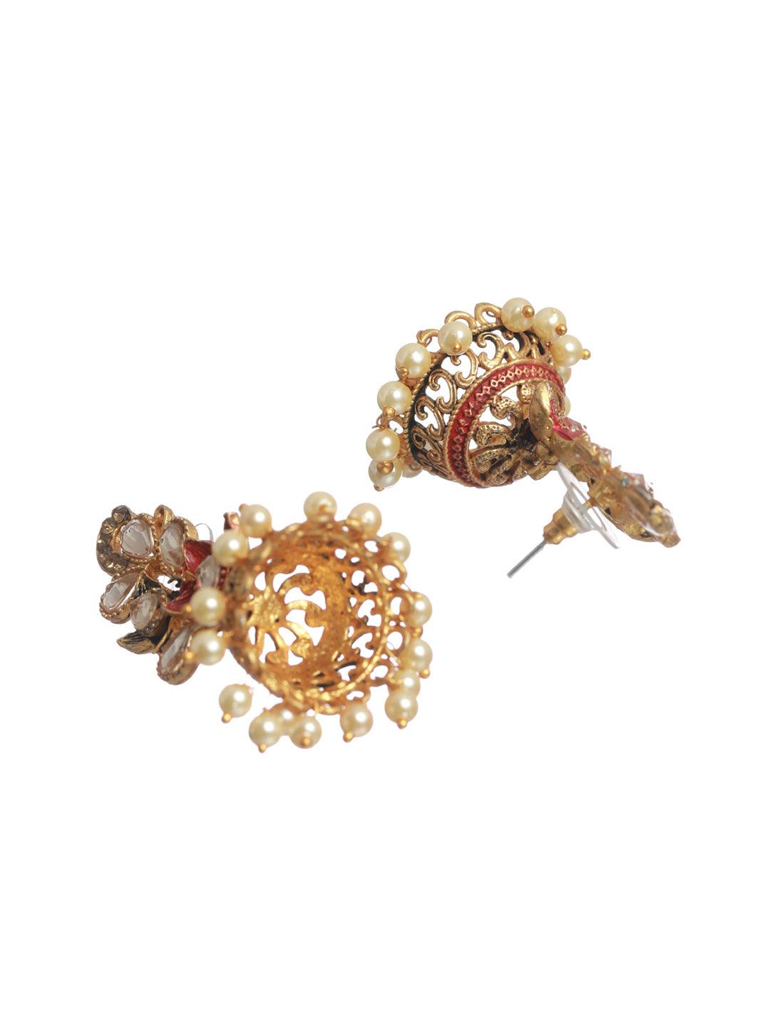Women's Studded Floral Multicolor Gold Plated Jhumka Earrings - Priyaasi - Indiakreations