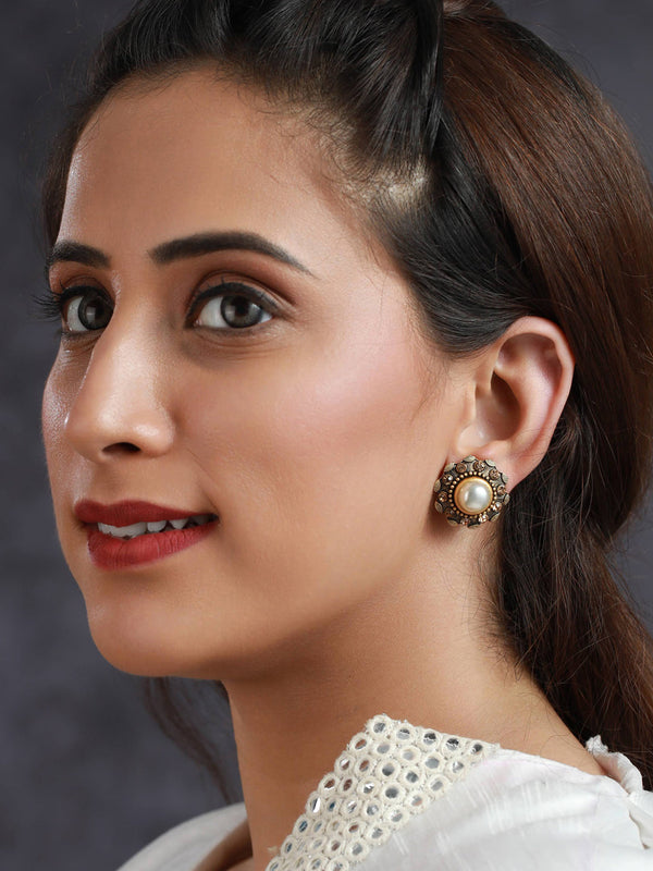 Women's Pearl Gold Plated Stud Earrings - Priyaasi