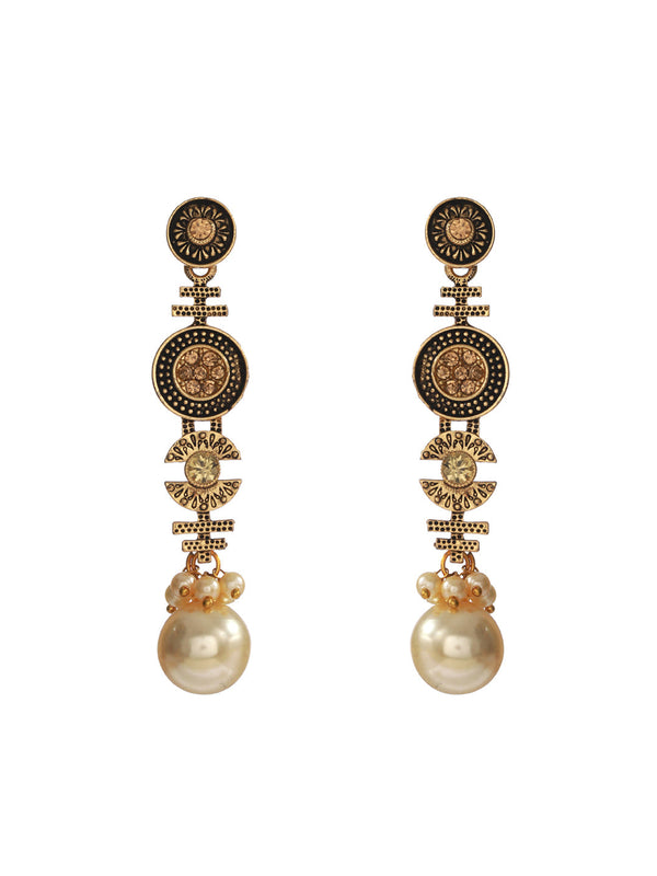 Women's Long Floral Pearl Drop Gold Plated Earrings - Priyaasi