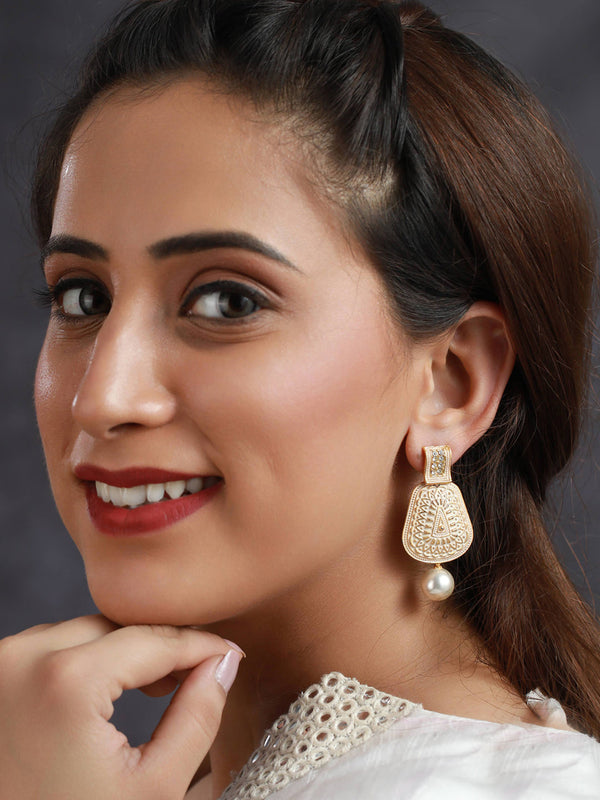 Women's White Gold Plated Pearl Drop Earrings - Priyaasi