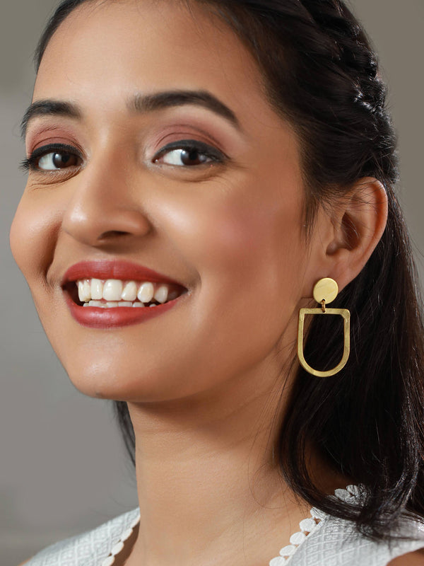 Women's Stylish Geometric Gold Plated Drop Earrings - Priyaasi