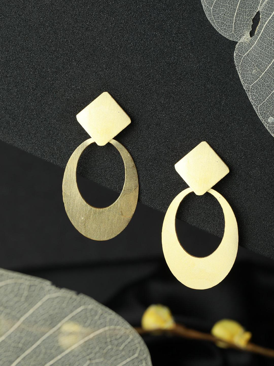 Women's Stylish Gold Plated Geometric Drop Earrings - Priyaasi - Indiakreations