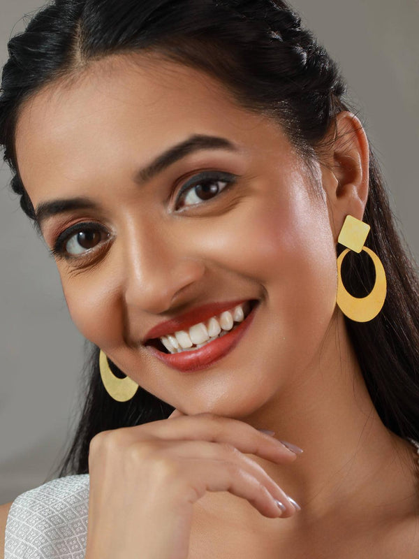 Women's Stylish Gold Plated Geometric Drop Earrings - Priyaasi - Indiakreations