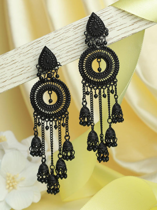 Women's Black Circular Tassel Drop Earrings - Priyaasi - Indiakreations