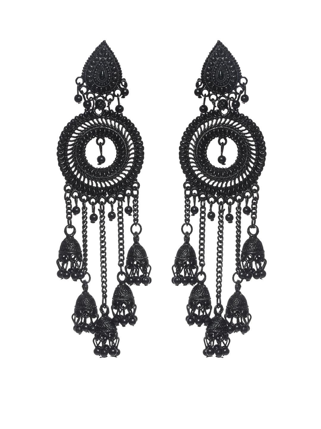 Women's Black Circular Tassel Drop Earrings - Priyaasi - Indiakreations