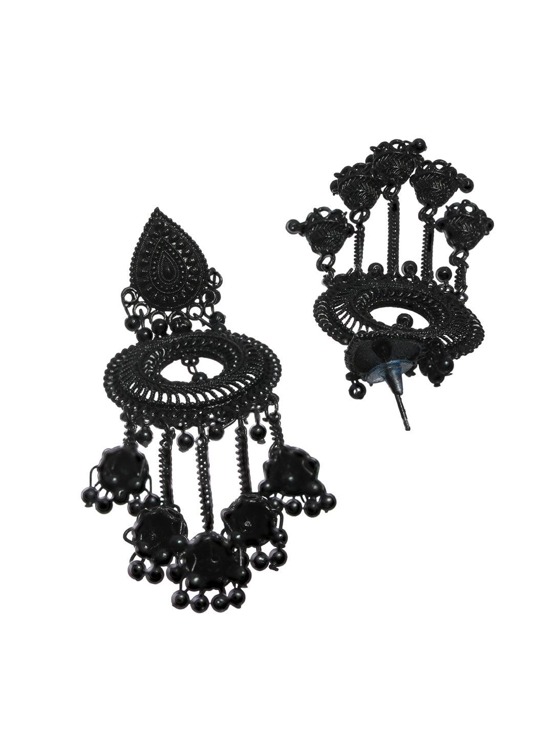 Women's Black Circular Tassel Drop Earrings - Priyaasi - Indiakreations