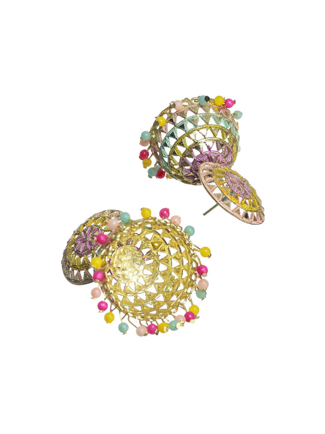 Women's Multicolor Gold Plated Jhumka Earrings - Priyaasi - Indiakreations