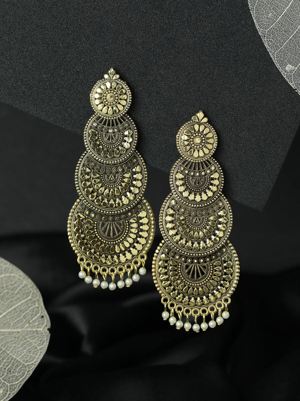 Women's Long Round Floral Drop Gold Plated Earrings - Priyaasi