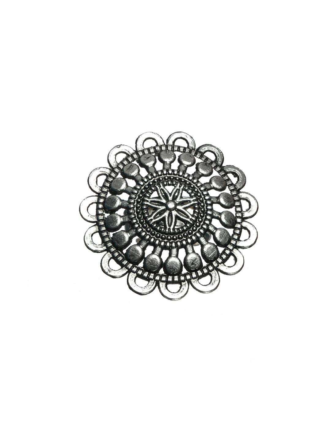 Women's Stylish Floral Motif Oxidised Silver Earring Set - Priyaasi - Indiakreations