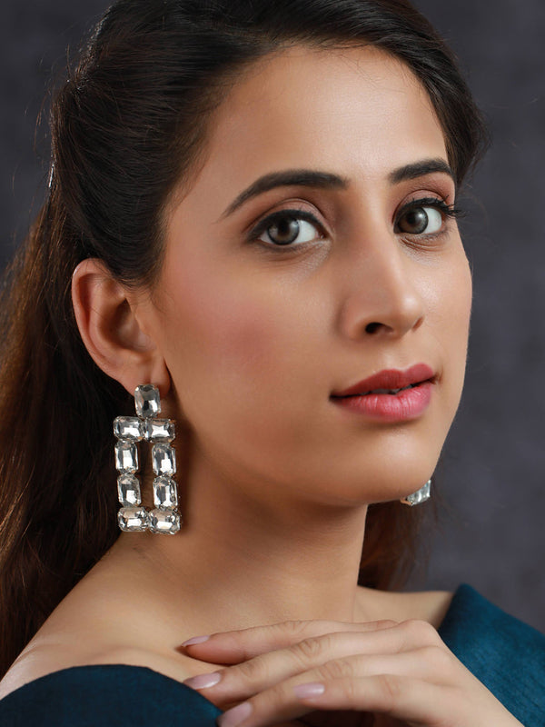 Women's White Stone Block Drop Earrings - Priyaasi