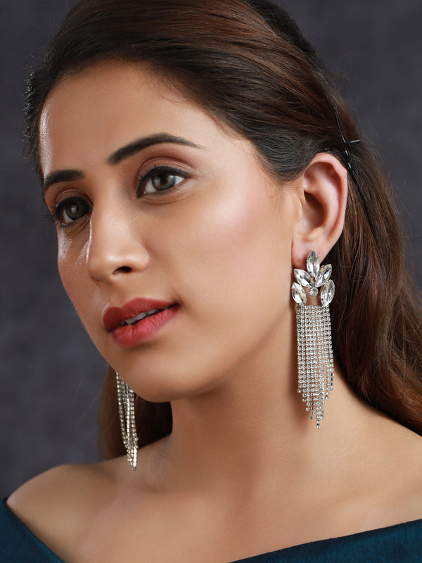 Women's White Leaf Tassel Drop Earrings - Priyaasi