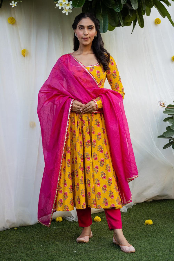 Mehfil Mustard Anarkali Set - Indiakreations