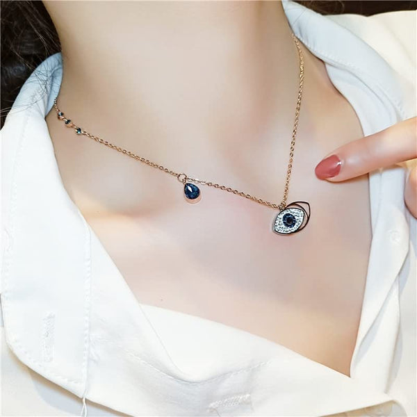 Women's Rosegold Anti Tarnish Stainless Steeel Chain CZ Evil Eye Pendant Jewellery - EVY