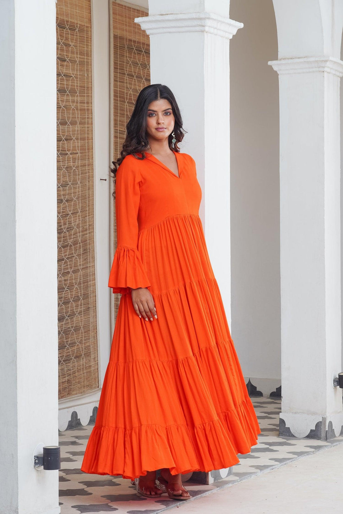 Sunshine orange frill Maxi - Indiakreations