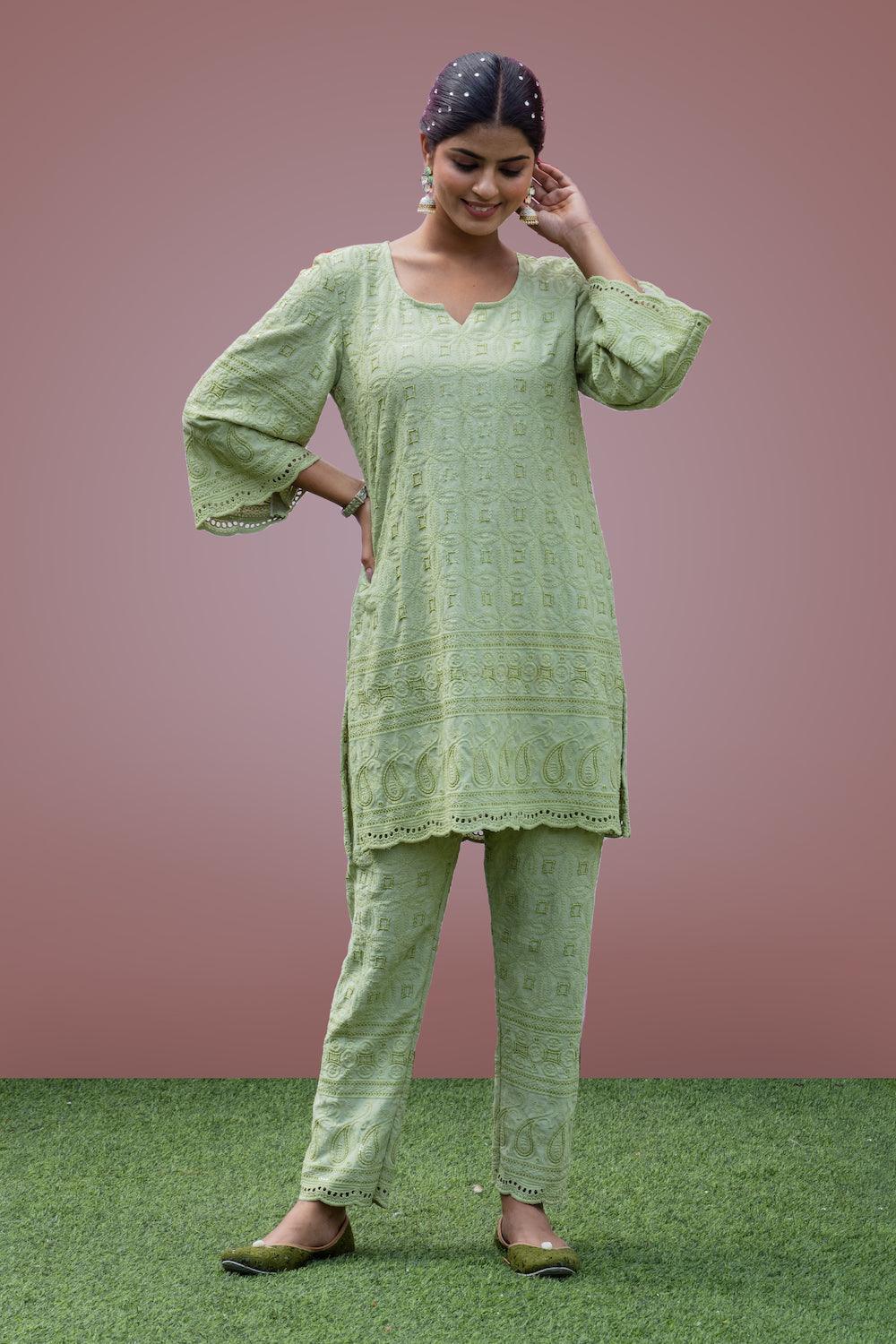 Mehfil Pista Green Twin Set - Indiakreations