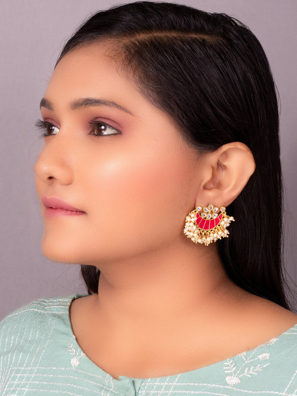 Women's Pink & Gold-Toned Contemporary Studs Earrings - Morkanth