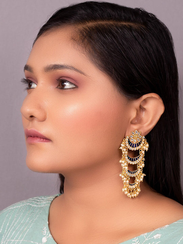 Women's Gold & Blue Crescent Shaped Drop Earrings - Morkanth