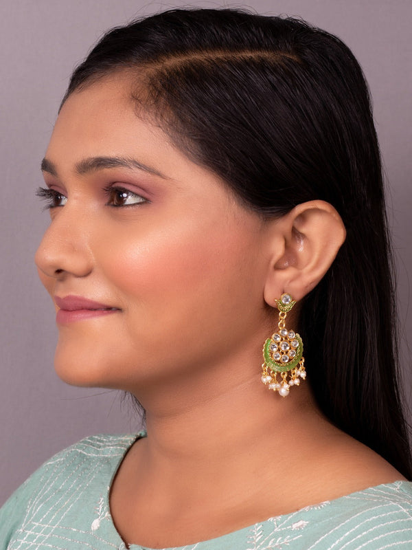 Women's Gold-Plated & Green Contemporary Drop Earrings - Morkanth