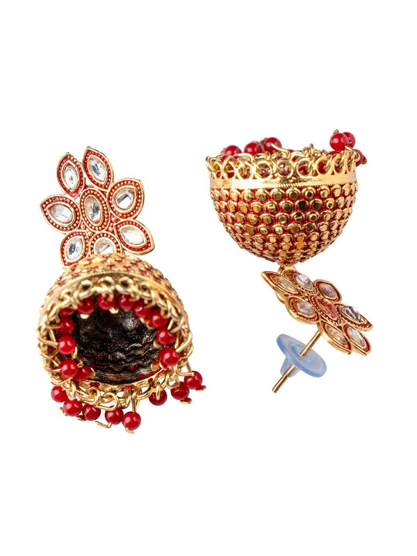 Women's Red Contemporary Jhumkas Earrings - Morkanth