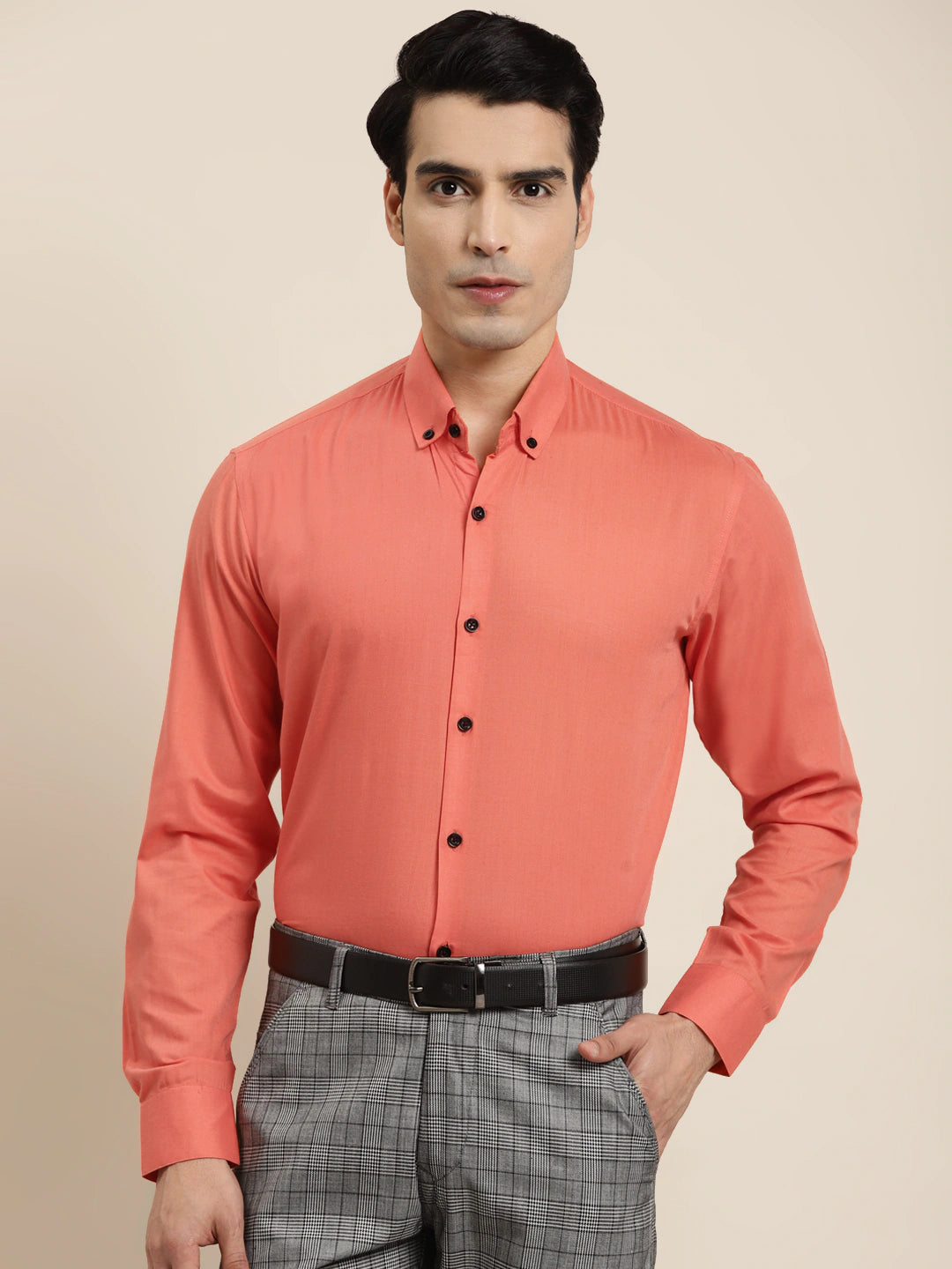 Men's Cotton Orange Formal Shirt - Sojanya