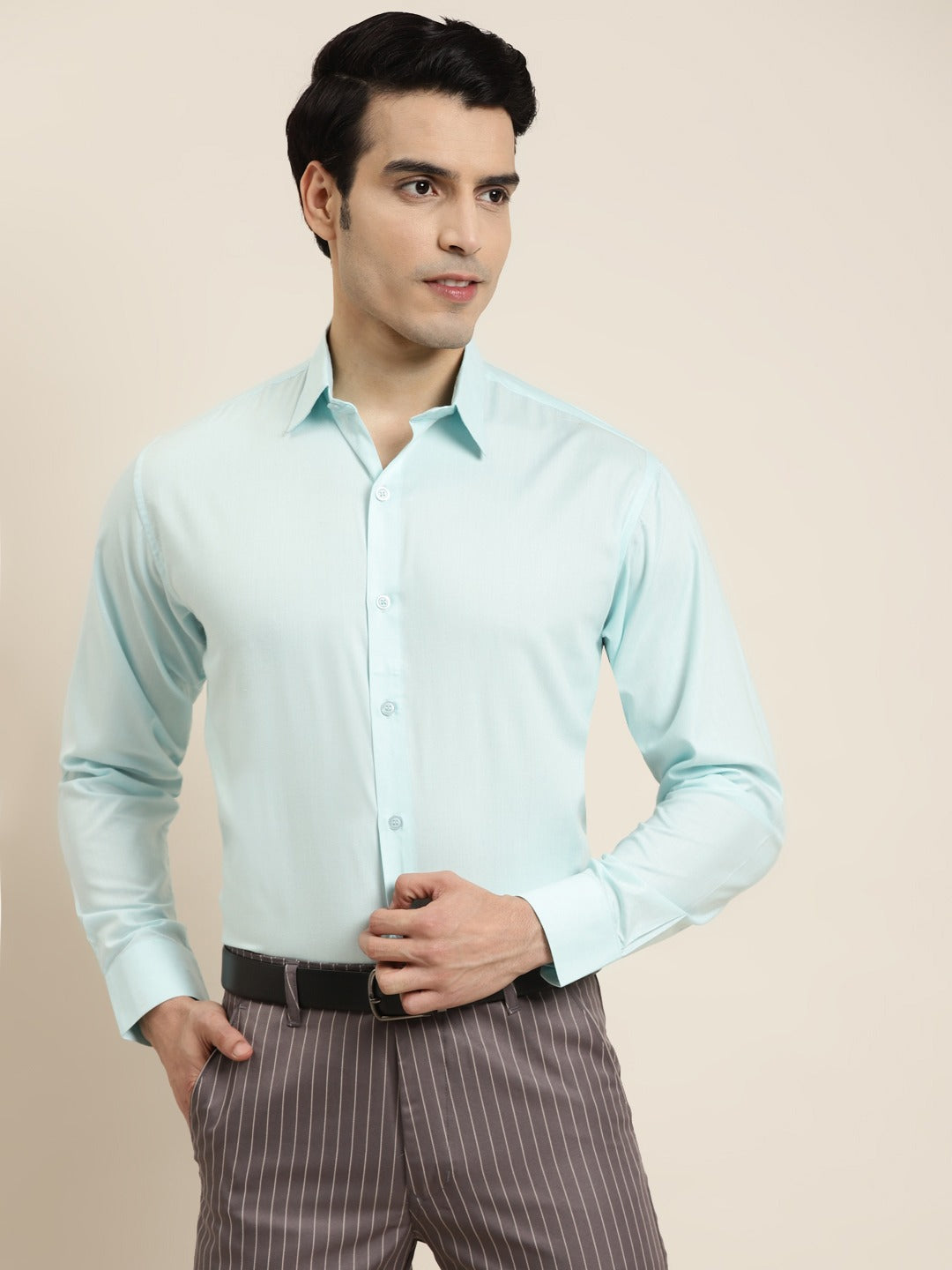 Men's Cotton Sky Blue Classic Formal Shirt - Sojanya