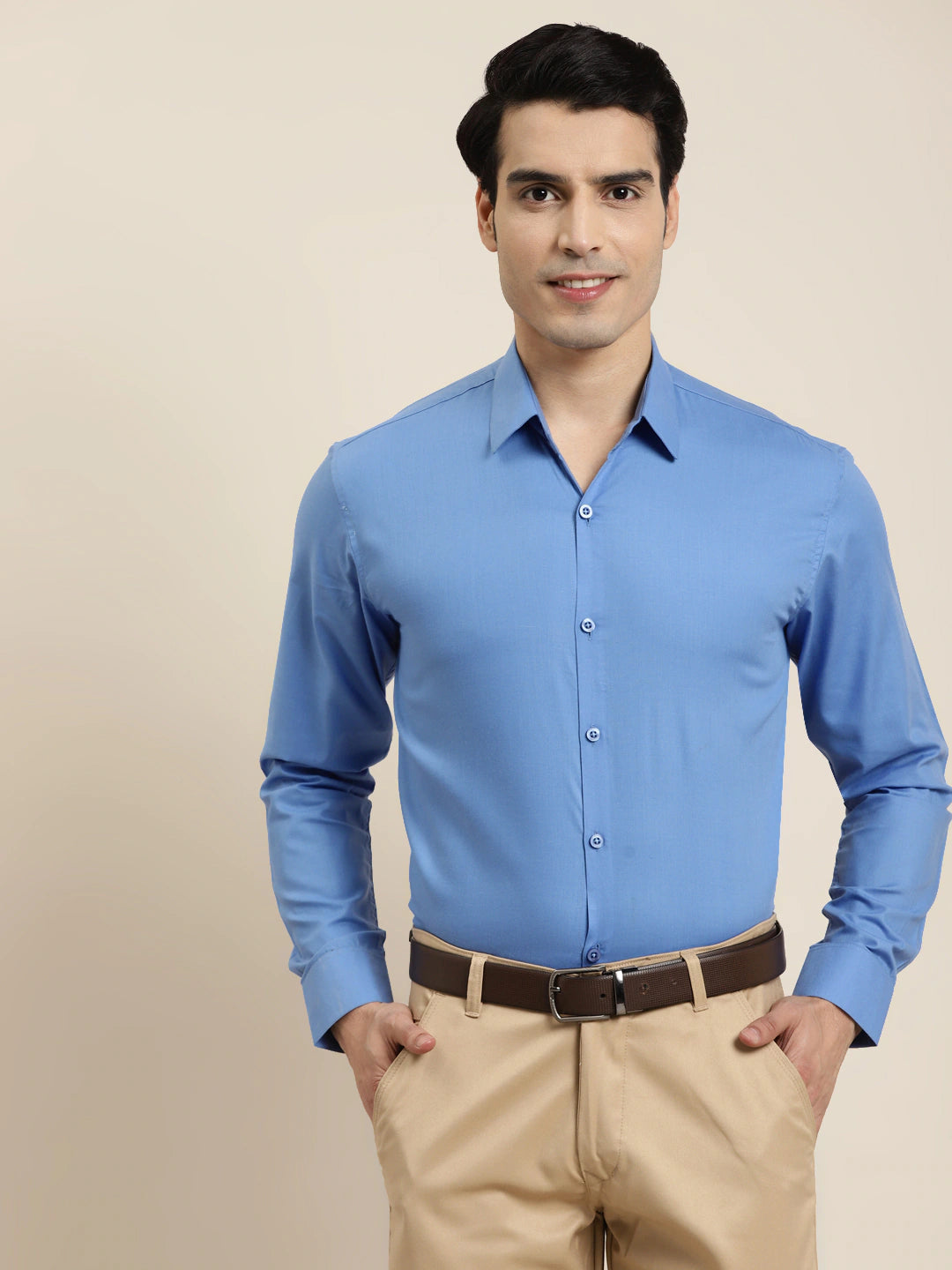 Men's Cotton Blue Classic Formal Shirt - Sojanya