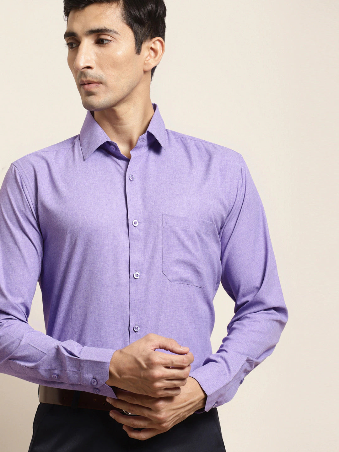 Men's Cotton Purple Formal Classic Shirt - Sojanya