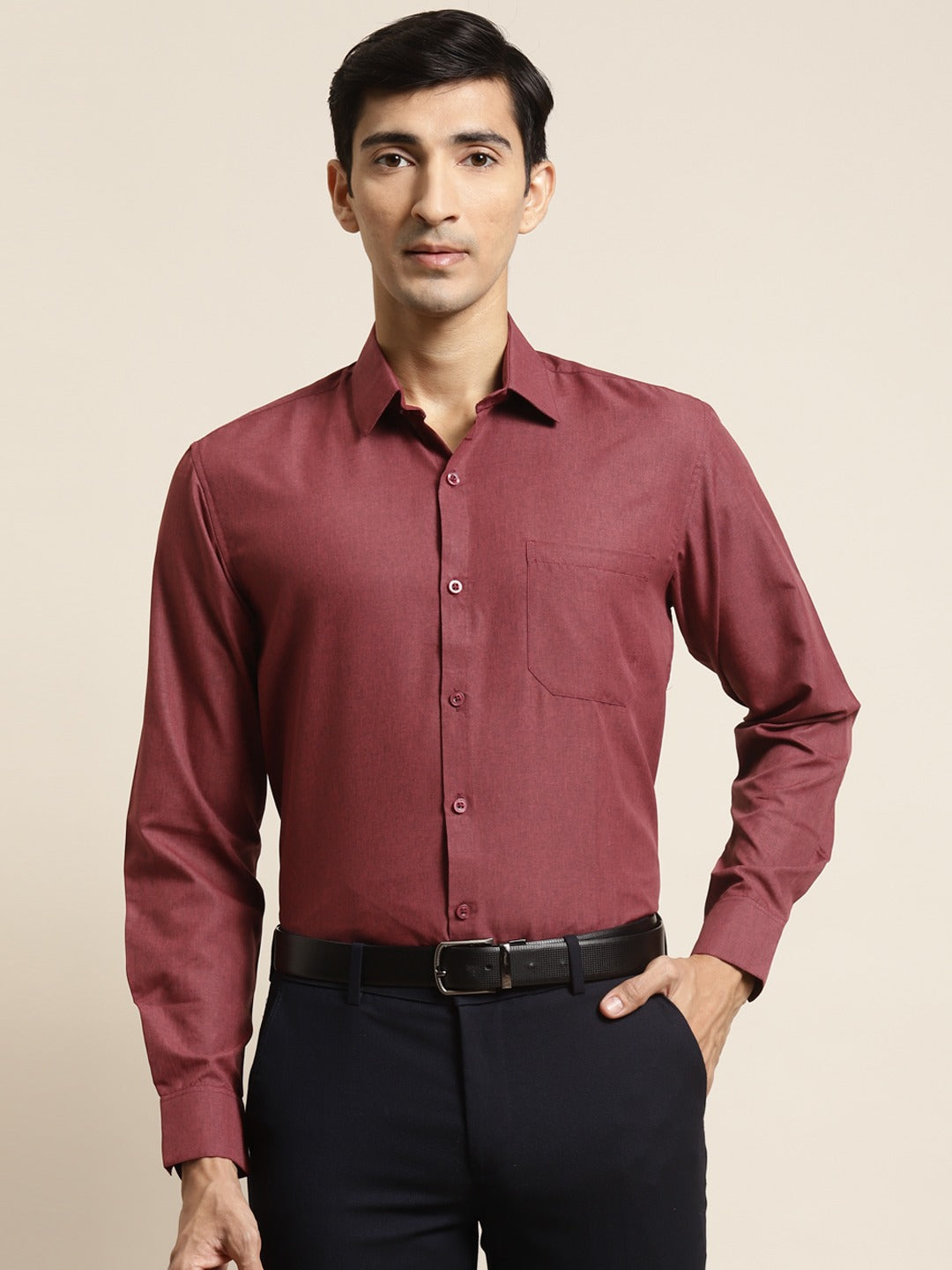 Men's Cotton Maroon Classic Shirt - Sojanya