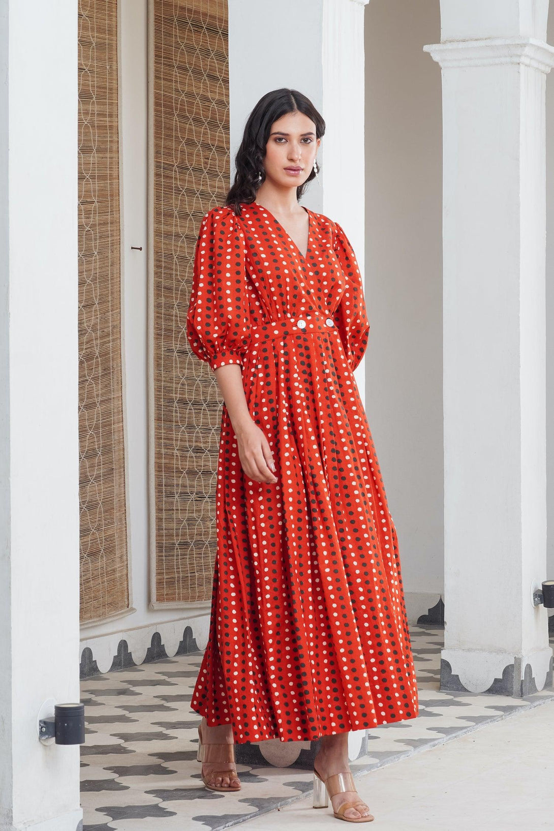 Red Polka Wrap Maxi - Indiakreations